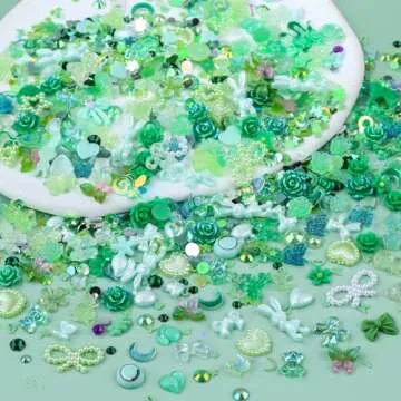 Kikonoke 100 Pieces 3D Resin Butterfly Bear Nail Charms Rose Flower Peach Skirt Bow Deer Snake Rabbit Animal Shaped Nail Art Rhinestones Pearls for DIY Nail Art Decoration Making Craft (Green)