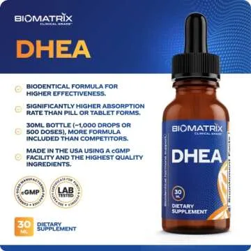BioMatrix DHEA Liquid Hormone Supplement for Adrenal, Brain, Heart, Bone | Micronized and Liquified for Maximum Absorption, Precision Dosing, Efficacy DHEA (30 ML, 1200mg Total)