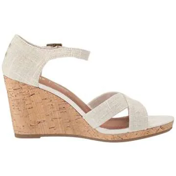 TOMS Women's Sienna Espadrille Wedge Sandal, Natural Metallic Slubby Woven, 9 B Medium US