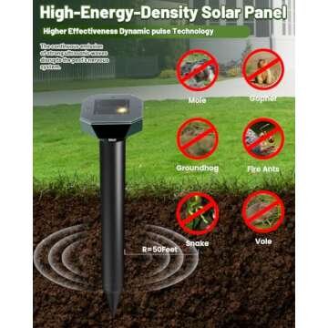 Mole Repellent Solar Powered & Snake Repellent for Yard, Ultrasonic Deterrent, IP65 Waterproof to Ge...