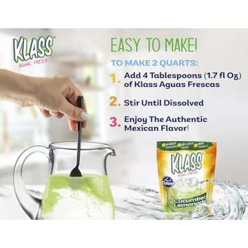 Klass Aguas Frescas | Drink Mix Cucumber Limeade | Flavors From Natural Sources, No Artificial Flavors, With Vitamin C (Makes 7 to 9 Quarts) 14.1 Oz Family Pack (4-Pack)