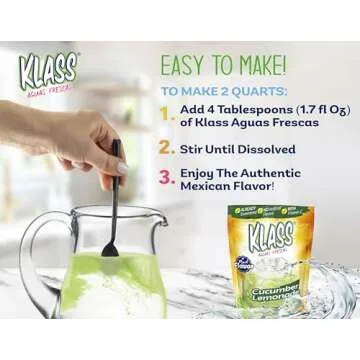 Klass Aguas Frescas | Drink Mix Cucumber Limeade | Flavors From Natural Sources, No Artificial Flavors, With Vitamin C (Makes 7 to 9 Quarts) 14.1 Oz Family Pack (4-Pack)