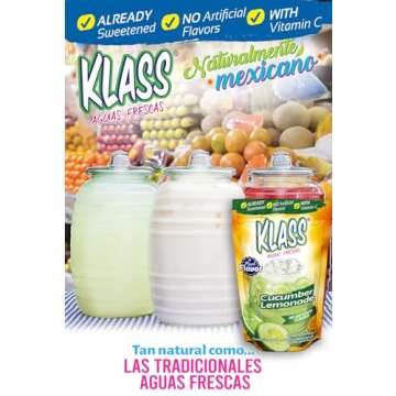 Klass Aguas Frescas | Drink Mix Cucumber Limeade | Flavors From Natural Sources, No Artificial Flavors, With Vitamin C (Makes 7 to 9 Quarts) 14.1 Oz Family Pack (4-Pack)