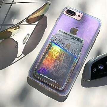 Case-Mate CM035444 - Stick On Credit Card Wallet - POCKETS - Ultra-slim Card Holder - fit - Apple – iPhone – Samsung – Galaxy - and more – Iridescent