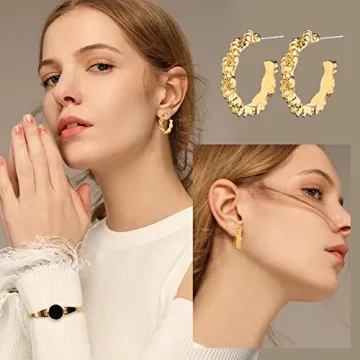 Wgoud Chunky Earrings Set - Stylish 14K Gold Hoops