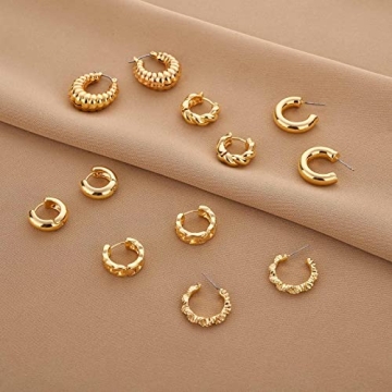 Wgoud Chunky Earrings Set - Stylish 14K Gold Hoops