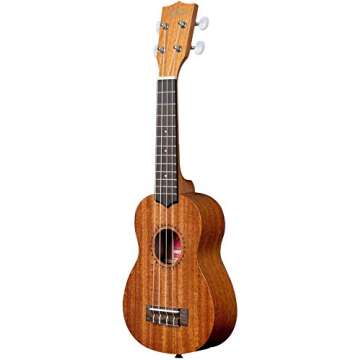 Kala KA-15S Satin Mahogany Soprano Ukulele Bundle with Gig Bag, Tuner, Strap, Fender Play, Austin Bazaar Instructional DVD, and Polishing Cloth