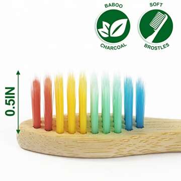 NUDUKO Biodegradable Bamboo Toothbrushes, 10 Piece BPA Free Soft Bristles Toothbrushes, Natural, Eco...