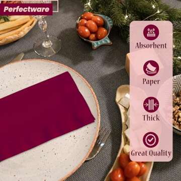 Perfectware 2 Ply Burgundy Paper Dinner Napkins - Pack of 50ct