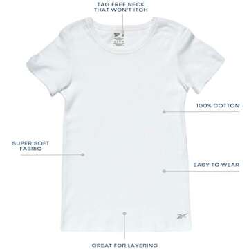 Reebok Girls' Undershirt 3 Pack - 100% Cotton Short Sleeve Tee