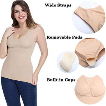 Women's Cami Shaper with Built in Bra Tummy Control Camisole Tank Top Underskirts Shapewear Body Sha...