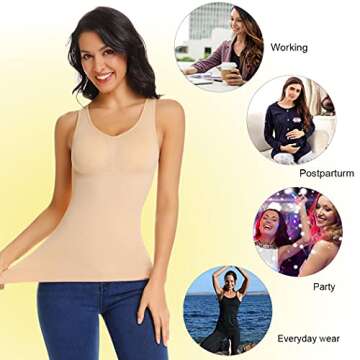 Women's Cami Shaper with Built in Bra Tummy Control Camisole Tank Top Underskirts Shapewear Body Shaper Beige