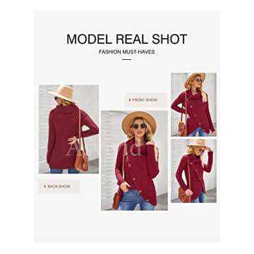 Asvivid Cowl Neck Womens Sweaters for Women Spring Fashion 2023 Asymmetrical Wrap Button Sweater Ribbed Knit Sweater Red Sweater S