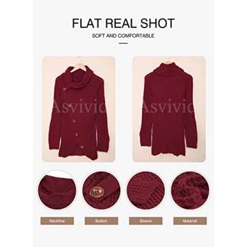 Asvivid Cowl Neck Womens Sweaters for Women Spring Fashion 2023 Asymmetrical Wrap Button Sweater Ribbed Knit Sweater Red Sweater S