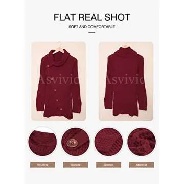 Asvivid Cowl Neck Womens Sweaters for Women Spring Fashion 2023 Asymmetrical Wrap Button Sweater Ribbed Knit Sweater Red Sweater S
