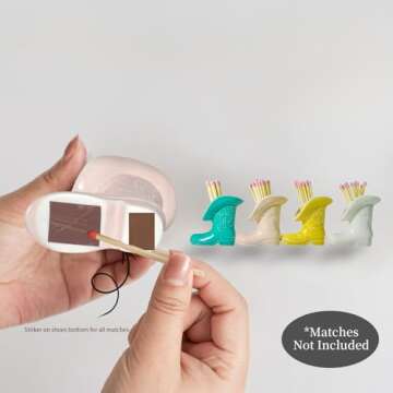 Cowboy Boot Match Holder With Striker - Ceramic cowgirl boots coastal Western home decor aesthetic, Matchesboxes For pink Bathroom Bedroom Pink