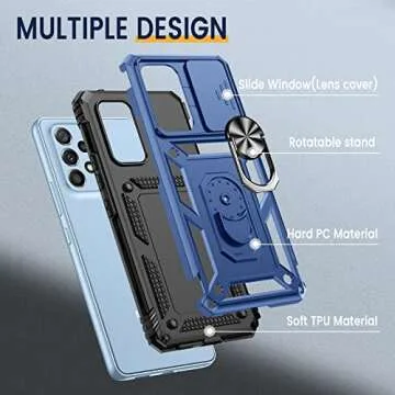 Goton Compatible with Samsung Galaxy A53 5G Case with Camera Cover & 360° Kickstand Ring with Tempered Glass Screen Protector, Military Grade Shockproof Protective Bumper Cover for A53 5G Blue