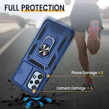 Goton Compatible with Samsung Galaxy A53 5G Case with Camera Cover & 360° Kickstand Ring with Tempered Glass Screen Protector, Military Grade Shockproof Protective Bumper Cover for A53 5G Blue