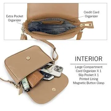 EVVE Small Crossbody Bag for Women Trendy Vegan Leather Flap Saddle Purses with Adjustable Shoulder Strap -Light Tan