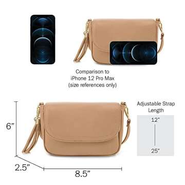 EVVE Small Crossbody Bag for Women Trendy Vegan Leather Flap Saddle Purses with Adjustable Shoulder Strap -Light Tan