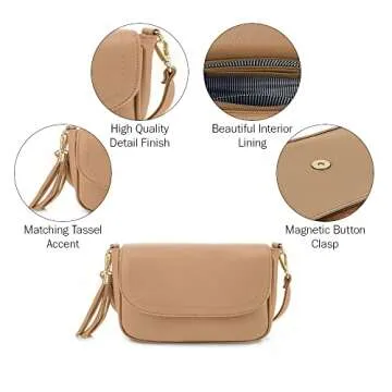 EVVE Small Crossbody Bag for Women Trendy Vegan Leather Flap Saddle Purses with Adjustable Shoulder Strap -Light Tan