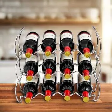 Sorbus Metal Wine Racks Countertop - 3 Tier Stackable Wine Rack - Bottle Rack Holds 12 Wine Bottles for Home, Bar, or Wine Cellar, Free-Standing Wine Rack for Inside Cabinet Wine Storage (Silver)