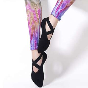 Yoga Socks for Women - Non Slip Grips with Straps, Ideal for Home & Indoor Yoga, Ballet, Pilates, Ba...