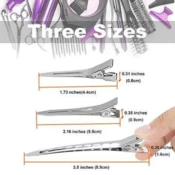 Silver Metal Duck Billed Hair Clips Set - Alligator Roller Clips for Women's Long Hair Sectioning and Pin Curls, with Case