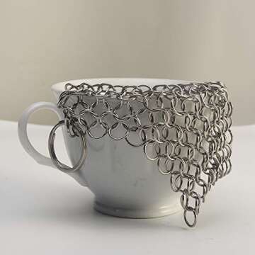 Cast Iron Cookware Scrubber, Stainless Steel Pan Brush Cleaner, Home Kitchen Cleaning Tools, for Lodge Cast Iron Skillet Griddle Grill Pan Cookware Pot, 10x10cm