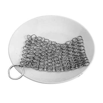 Cast Iron Cookware Scrubber, Stainless Steel Pan Brush Cleaner, Home Kitchen Cleaning Tools, for Lodge Cast Iron Skillet Griddle Grill Pan Cookware Pot, 10x10cm