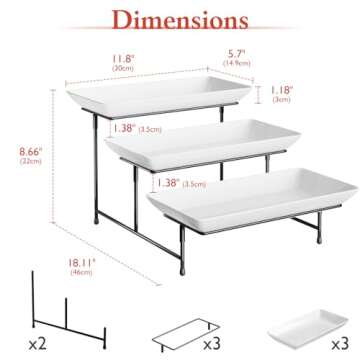 3 Tier Plastic Serving Tray for Party, 11.5" x 5.6" Platters for Serving Food, Microwave-Safe, White...