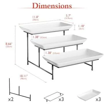 3 Tier Plastic Serving Tray for Party, 11.5" x 5.6" Platters for Serving Food, Microwave-Safe, White...