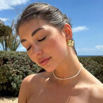 MOROTOLE Gold Chunky Earrings for Women Trendy Statement Earrings Hypoallergenic Sterling Silver Vintage Earrings Large Square Knot Textured Dome Earrings Lightweight Dainty Jewelry Gift for Women