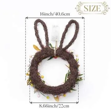Valery Madelyn Easter Bunny Wreaths for Front Door with Lights, Easter Rabbit Wreath Decoration with Pastel Eggs, Artificial Spring Wreath for Home Indoor Outdoor Window Wall Holiday Party Decor-18''
