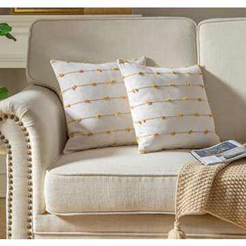 Caflife Boho Throw Pillow Covers 18x18 inches Beige and Yellow, Set of 2 Modern Farmhouse Decorative Pillow Covers for Couch Bed, Living Room