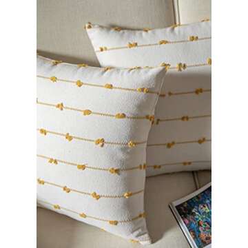 Caflife Boho Throw Pillow Covers 18x18 inches Beige and Yellow, Set of 2 Modern Farmhouse Decorative Pillow Covers for Couch Bed, Living Room