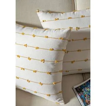 Caflife Boho Throw Pillow Covers 18x18 inches Beige and Yellow, Set of 2 Modern Farmhouse Decorative Pillow Covers for Couch Bed, Living Room