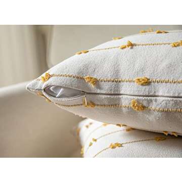 Caflife Boho Throw Pillow Covers 18x18 inches Beige and Yellow, Set of 2 Modern Farmhouse Decorative Pillow Covers for Couch Bed, Living Room