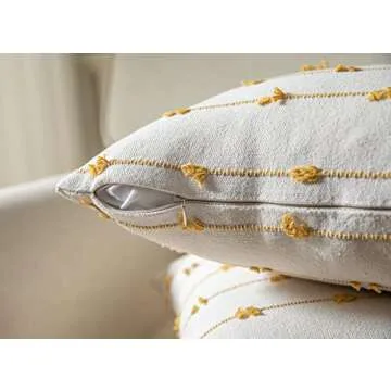 Caflife Boho Throw Pillow Covers 18x18 inches Beige and Yellow, Set of 2 Modern Farmhouse Decorative Pillow Covers for Couch Bed, Living Room