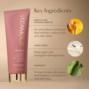 VEGAMOUR HYDR-8 Hydrate and Repair Conditioner - Hydrating Conditioner with Marula Oil, Moringa Oil, Ceramides & Biotin, Natural Conditioner for Dry Hair