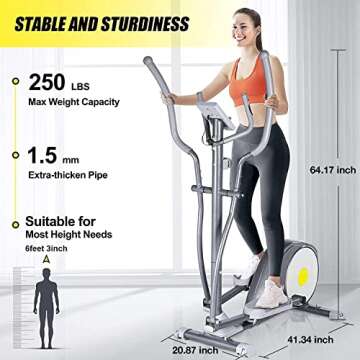 Doufit Elliptical Machine for Home Use, Eliptical Exercise Training Machines for Indoor Fitness Workout, 8 Levels Adjustable Magnetic Elliptical Cross Cadio Equipment with LCD Monitor & Pulse Sensors