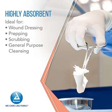 Dynarex Non-Woven Sponges, Non-Sterile, Gauze Sponges, for Cleansing, Prepping and Dressing, Highly-Absorbent and with Less Linting, 4"x 4", 4 Ply, 1 Box of 200 Non-Woven Sponges