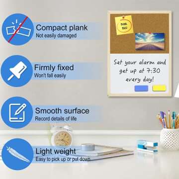 OWLKELA Dry Erase Cork Board 16.5"x12.6", Notice Pin Board, Memo Board, Vision Board, Bulletin Board for Office, Classroom or Home, Mounting Hardware and Push Pins Included, Wooden Frame