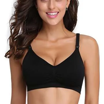 BAOMOSI Womens Nursing Bra for Breastfeeding Seamless Clip Down Push Up Padded Maternity Bras 4-Pack Black Whie Grey Beige S