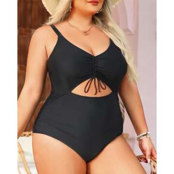 Daci Plus Size V Neck One Piece Cutout Swimsuit for Women