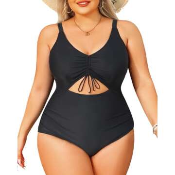 Daci Plus Size V Neck One Piece Cutout Swimsuit for Women