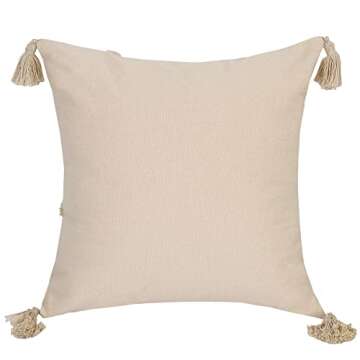 Faycole Morocco Tufted Throw Pillow Case with Tassels Boho Farmhouse Cushion Covers for Sofa Couch Home Décor 18x18 Inches Cream Beige