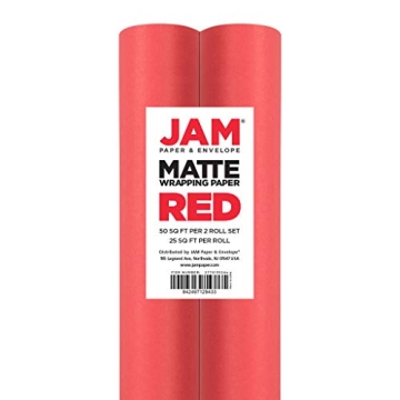 JAM Paper Matte Red Gift Wrap - 50 Sq Ft - 2 Rolls