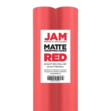 JAM Paper Matte Red Gift Wrap - 50 Sq Ft - 2 Rolls