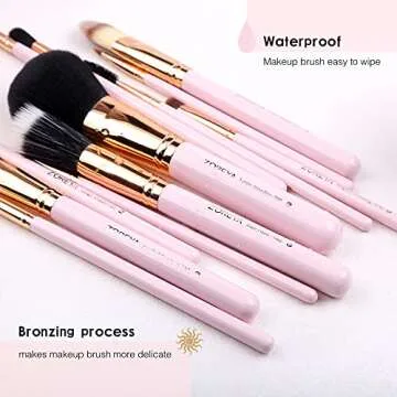 Z'OREYA Makeup Brush Set 12pcs Pink Synthetic Makeup Brushes Travel Set With Holder Makeup Brush Organizer Foundation Powder Contour Blush Eye Cosmetic Brush Sets in Case With Bonus Gift Makeup Sponge
